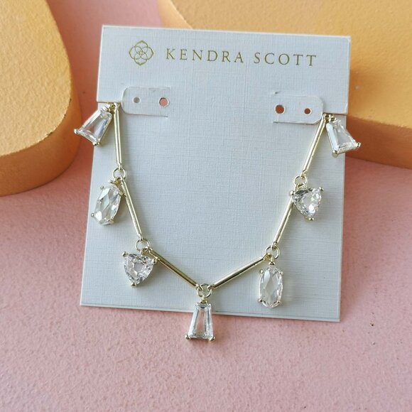 Kendra Scott - Blair White Crystal Gold Jewel Strand Necklace - NEW - Picture 1 of 3